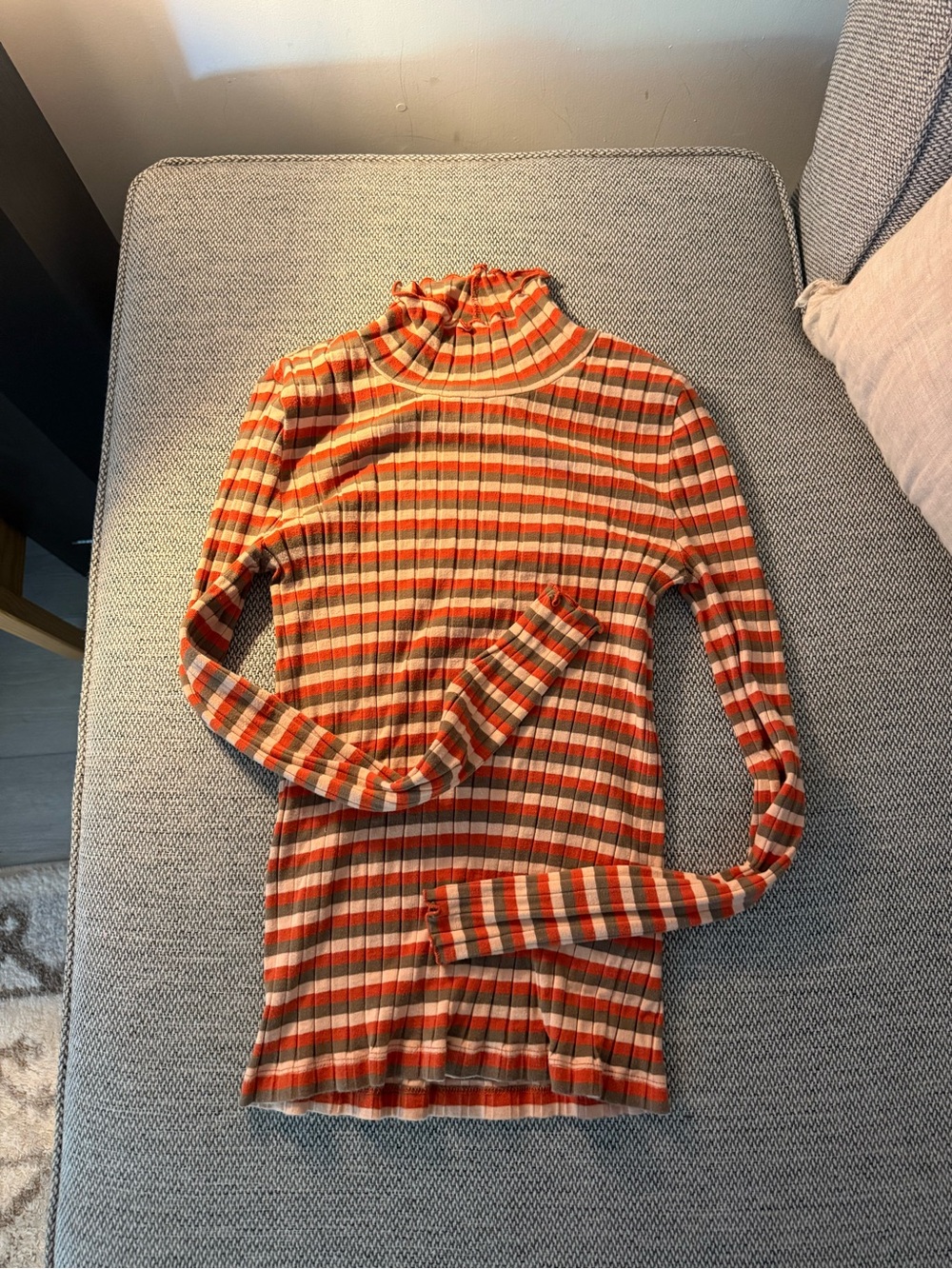Madewell Orange and Cream Striped Ribbed Turtleneck Long Sleeve Top